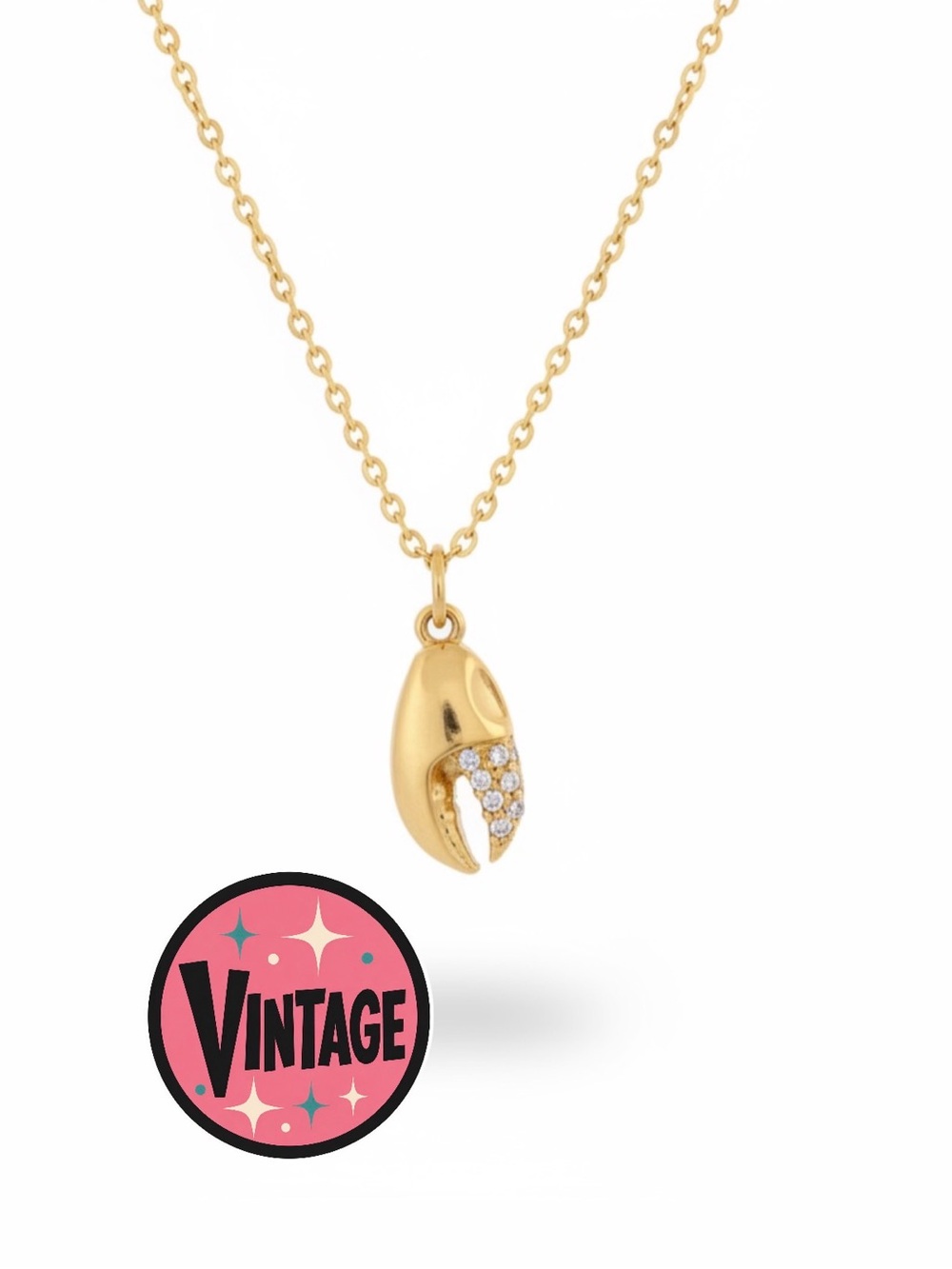 Vintage Rare Gold Lobster Claw Pincer Charming Charlie Rhinestone Pave Pendant